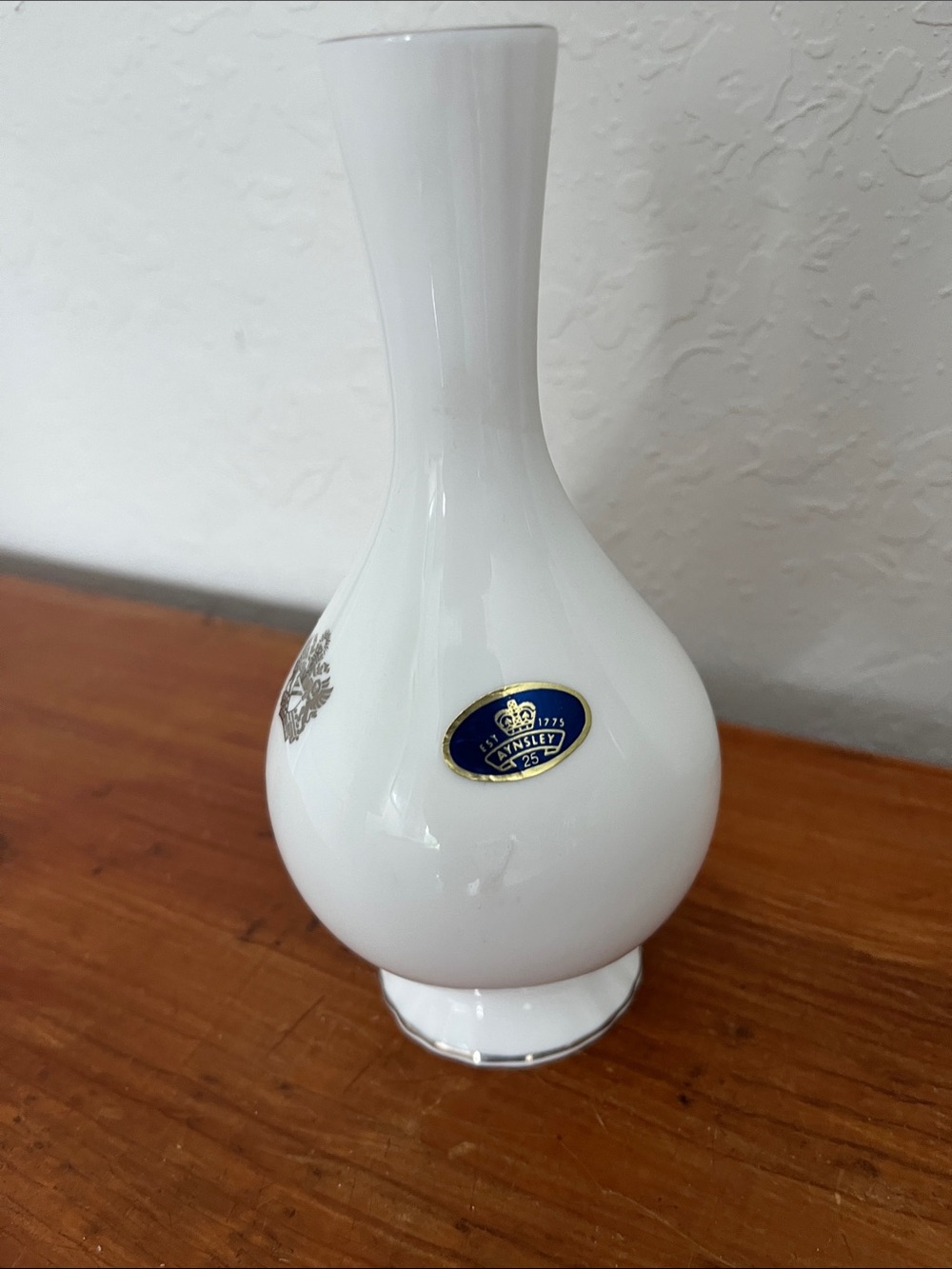 White Porcelain Bud Vase with Gold Crest